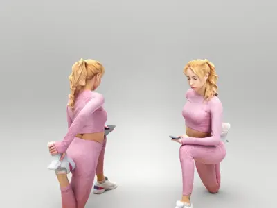 Young woman in pink fitness outfit with smartphone 397 Low-poly 3D model