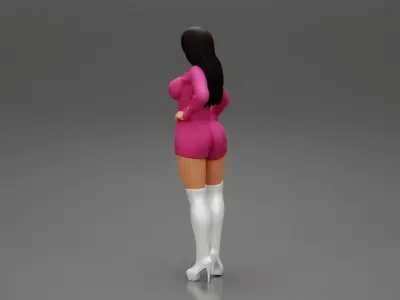 Sexy motorcyclist woman holding helmet 3D print model