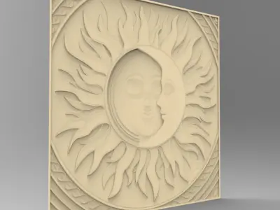 BED HEADBOARD SUN N MOON 3D print model