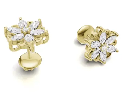 Marquise Diamond Flower Stud Earrings For Women 3D print model
