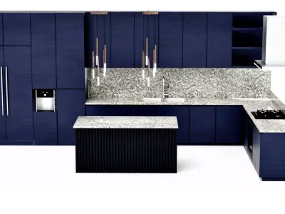 Navy Blue modern classic kitchen furniture set Low-poly 3D model