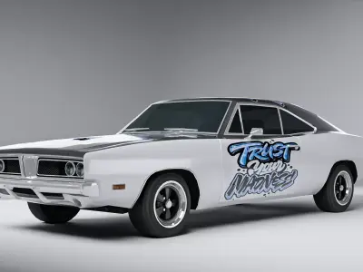 Low Poly Muscle Car with Custom Drift Livery Game Ready Asset Low-poly 3D model