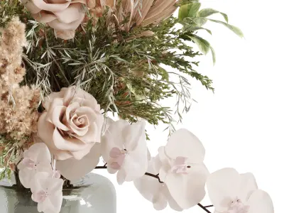 flowers plant in a bouquet glass vase 66 3D model