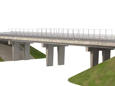 Detailed Concrete bridge at the the road 3D model