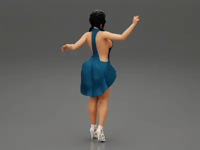 Sexy woman in Open Back Split Hem Mini Dress 3D print model