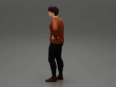 Strong man wearing shirt and pants with curly hair 3D print model