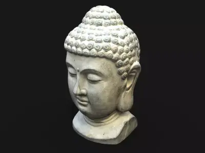 Buddha head concrete statue Low-poly 3D model