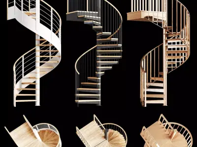 Set of spiral staircases 3D model