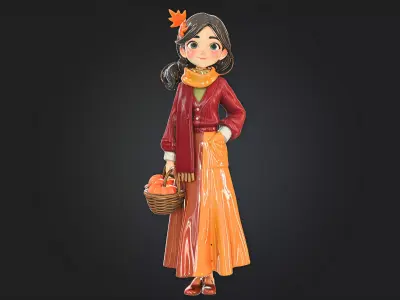 Thanksgiving Girl character Printable Model  with Pumpkin  Low-poly 3D model