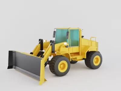 Motor grader of yellow color on white background Low-poly 3D model