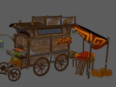 Caravan - 4 wagon with tent 3D model