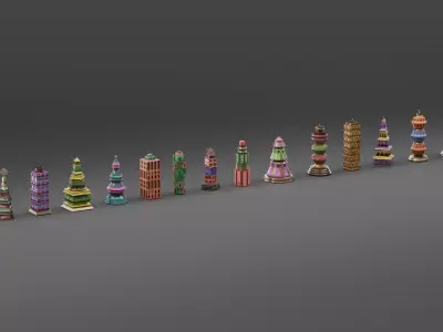 Building with toy-like paper texture Low-poly 3D model