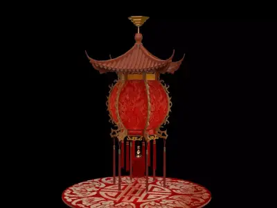 Chinese red palace lantern  Low-poly 3D model