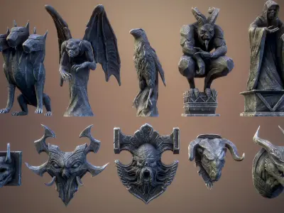 Gothic statues Low-poly 3D model