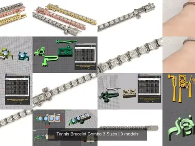 Tennis Bracelet Combo 3 Sizes 3D Model Pack