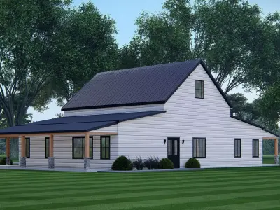 Modern Barndominium House 3D Model with Rustic Metal Siding 3D model