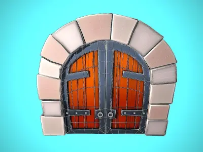 STYLIZED DOOR WOOD ROCKS CARTOON Low-poly 3D model