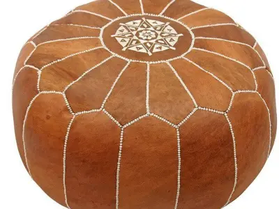 Cherise Genuine Leather Round Pouf Ottoman 3D model