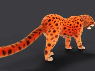 Fur Female Leopard Rigged Low-poly 3D model