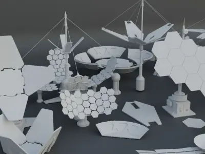 15 Sci-Fi Solar panels Low-poly 3D model