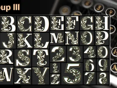 108 Ornamental Alphabet and Number Brush  Alpha 3D model Vol 5  3D model