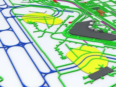 Seattle Tacoma SEA Airport Roads Buildings and Public Transport 3D model