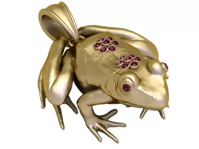 Luxury Realistic Frog Pendant with Gemstone Clusters 3D print model