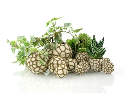 Landscape builder with organic stone pots 3D print model