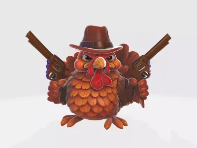 Wild West Turkey 3D Model  Funny Cowboy Turkey Figurine 3D print model