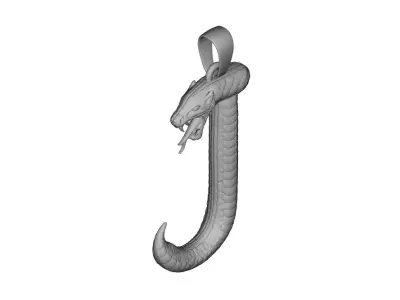 High Detail Snake Letter J Pendant Sculpted Resin 3D Print Model 3D print model