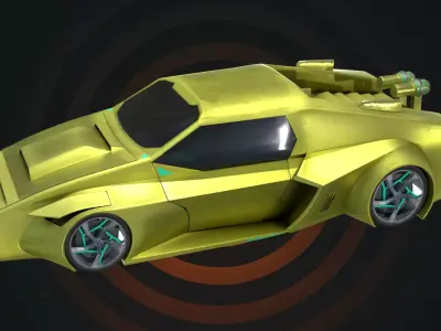 Rigged Retro-Futuristic Car Yellow Viper 3D model