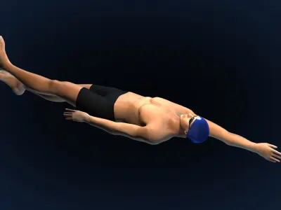 Swimming Man Back Style Riged and Animated Biped Low-poly 3D model