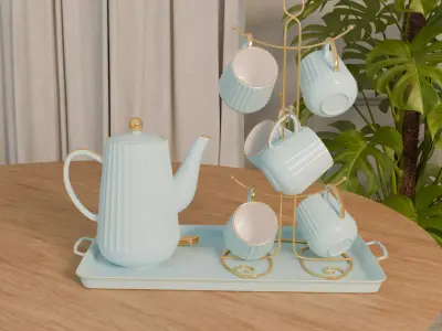 Cup Set - Ligh Blue - Tea Cup Holder 3D model