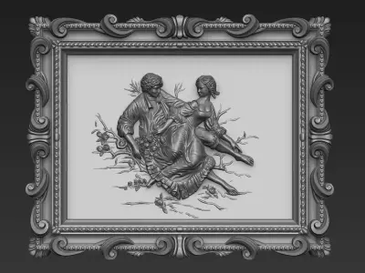 AMOUR couple in ornate frame 3D print model