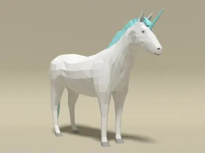 Low Poly Cartoon Unicorn Low-poly 3D model
