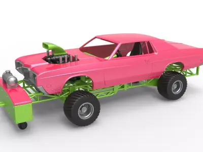 Pulling truck 4wd with Car shell Scale 1 to 25 3D print model