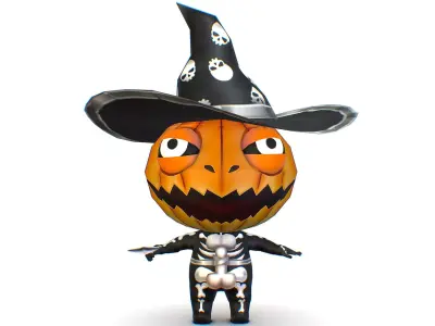 Halloween Pumpkin Fantasy Character Pet Wizard Low-poly 3D model