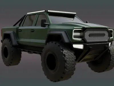 Current Green Color 4X4 Truck Low-poly 3D model