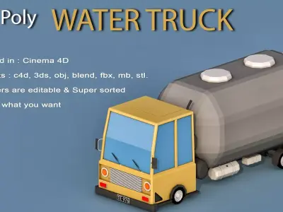Cartoon Water Truck Low-poly 3D model