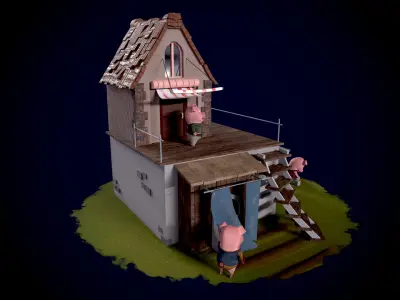 The Three Little Pigs - Fairy Tale Low-poly 3D model