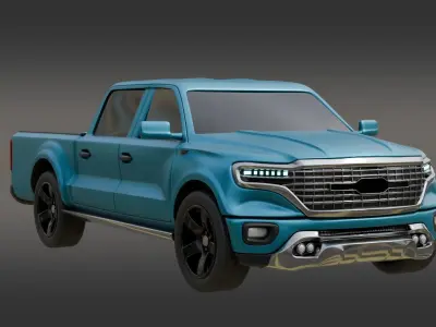  Double Cabin Blue Pickup Car Low-poly 3D model