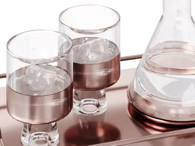 N18 Rose Gold Decanter  Glass Set on Tray Luxury Drinkware  3D model