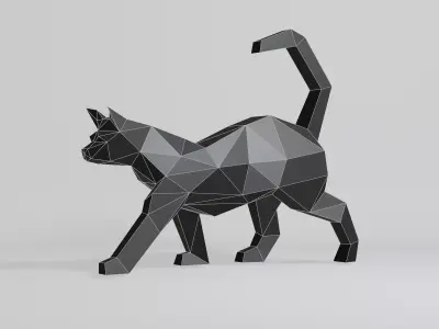 Polygonal walking cat Low-poly 3D model