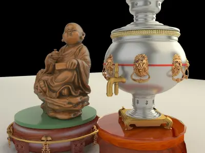 Chinese gold ingot and tea pot 3D model