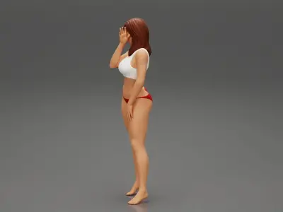 Beautiful slim body of mid adult woman wearing bra and bikini 3D print model