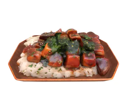 Teriyaki Beef Donburi Rice Bowl Low-poly Low-poly 3D model