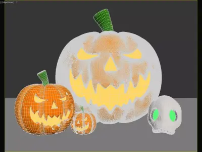 Halloween Decor Set with Jack O Lanterns and Skull 3D model