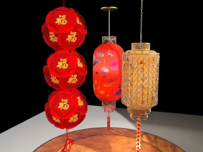 Chinese red lanterns 3D model