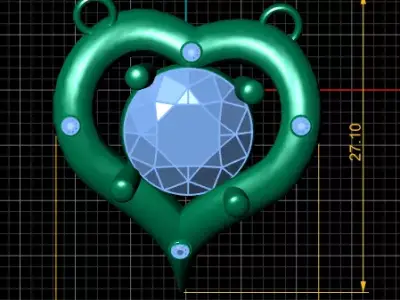 Golden Heart Diamond Pendant 3D Printable Model 3D print model