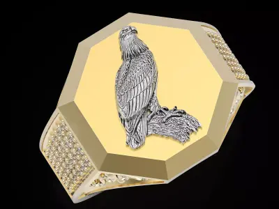 Eagle Face man Ring Sculpture jewelry Gold 3D print model
